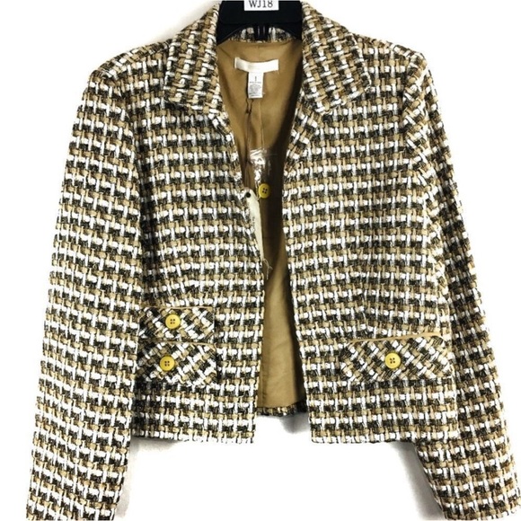 Chico's Jackets & Blazers - Chicos Womens Size 1 Medium Brown Tan Gold Tweed Lined Blazer Jacket NWOT Chic